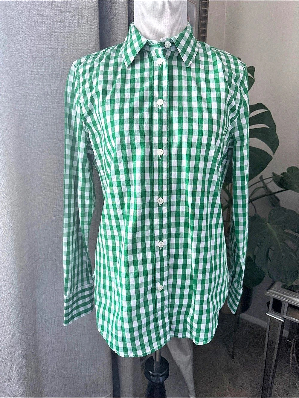 J.Crew The Perfect Shirt in Green Gingham Button Down Green & White